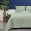 Stonewashed Linen Blend Box Stitch Quilt and Matching Pillow Shams 3pcs Set, Sage Color