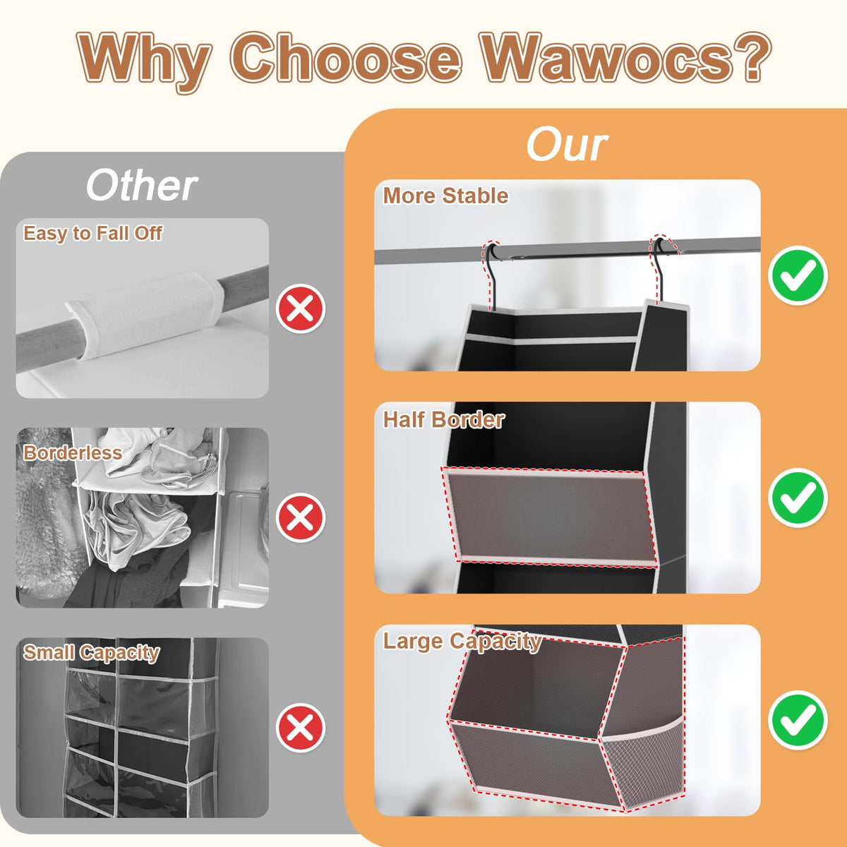 Hanging Closet Organizer Collapsible Bedroom Closet Organization, 3 Shelf