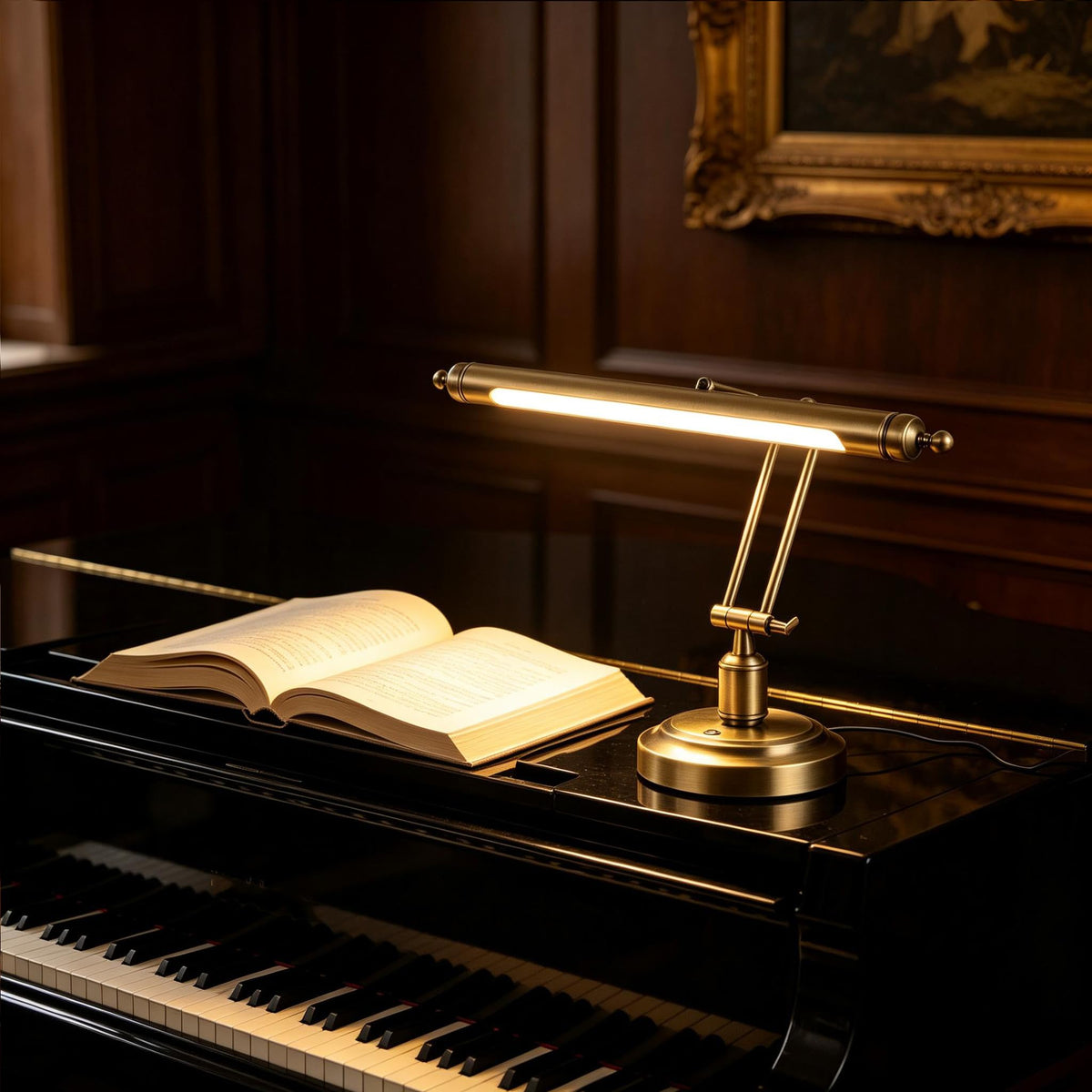 LED Piano Lamp, Antique Brass Touch Control Light for Grand Piano, 3 Color Modes Dimmable LED Desk Lamp, Adjustable