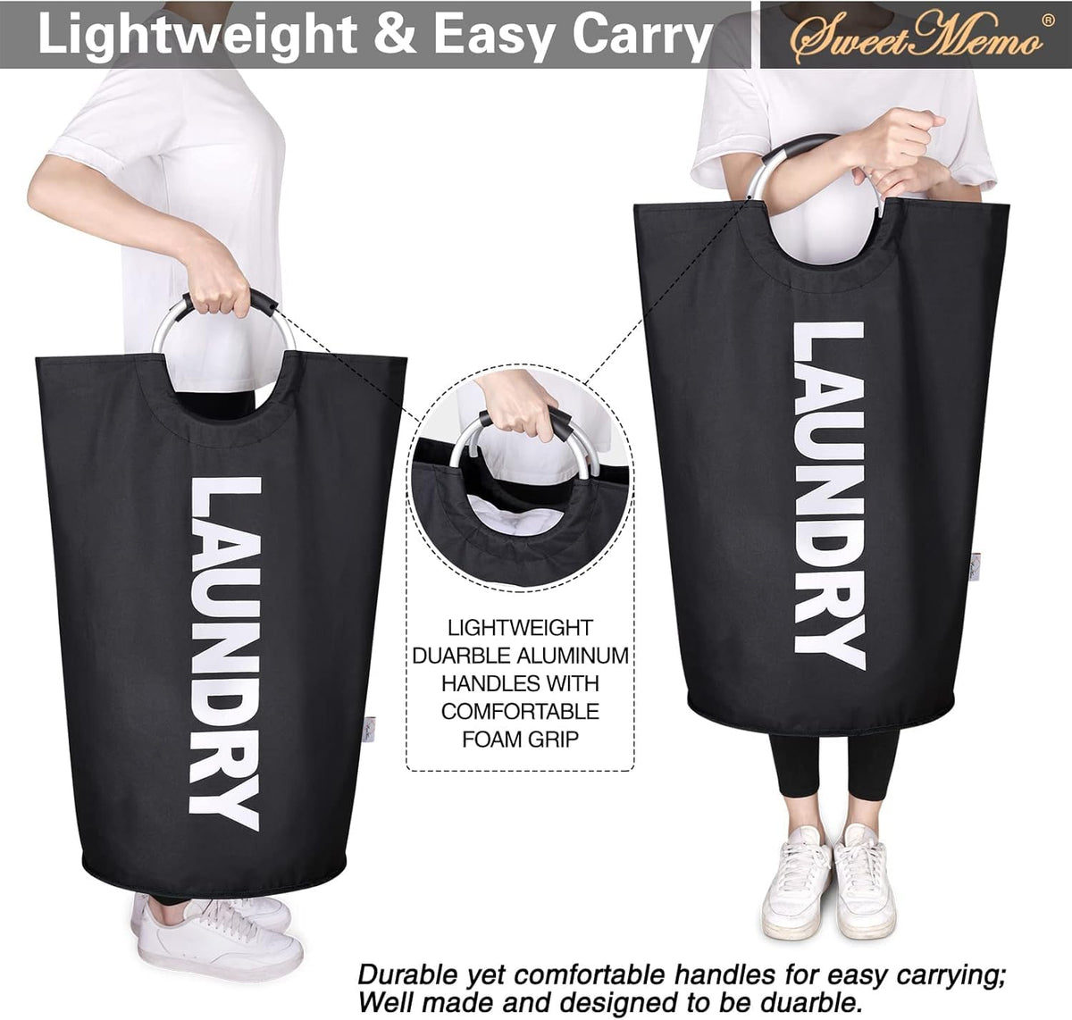 2-Pack Large Laundry Basket, Laundry Hamper Bag with Handles, 115L, Black