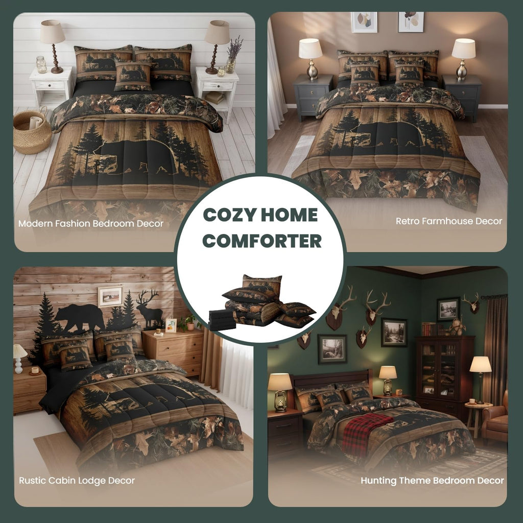 Farmhouse Black Bear Comforter Set with Sheets 7 Piece