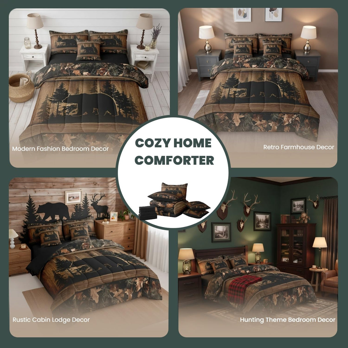 Farmhouse Black Bear Comforter Set with Sheets 7 Piece
