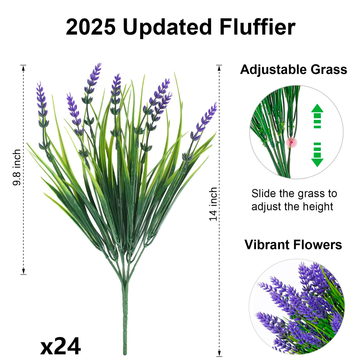 24 Bundles Artificial Flowers Outdoor, Faux Lavender Flowers with Grass UV Resistant Artificial Plants for Outdoor