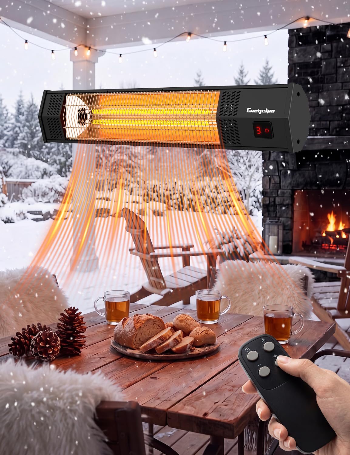 32" Wall Mounted Electric Patio Heater, 1500W Infrared Outdoor Heater with Remote, IPX5 Waterproof, 3 Heat Levels &