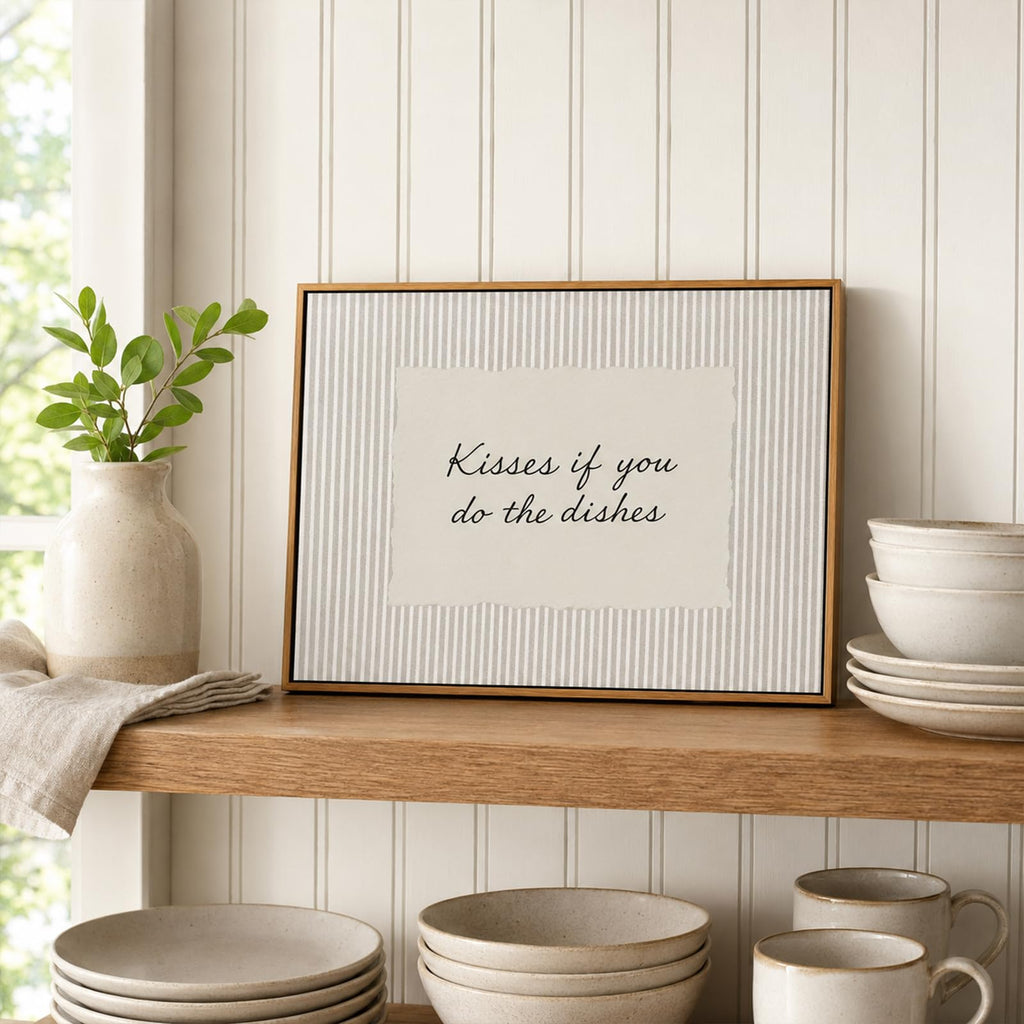 Kitchen Decor, Framed Wall Art, Kisses If You Do the Dishes Artwork 12x16in