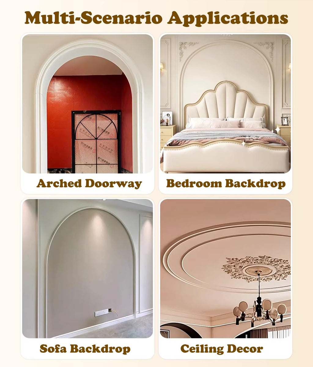 Flexible Bendable Arch Wall Molding, Wall Decor Trim Lines for Doorway/Door Frame/Ceiling, Curved to Fit Round