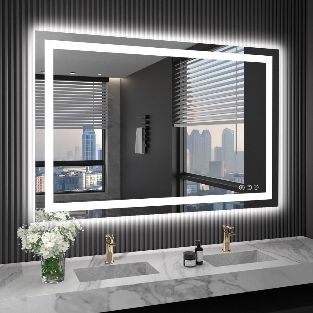 48X36 LED Bathroom Mirror with Lights, Anti-Fog, Dimmable, Backlit + Front Lit, Lighted Bathroom Vanity Mirror
