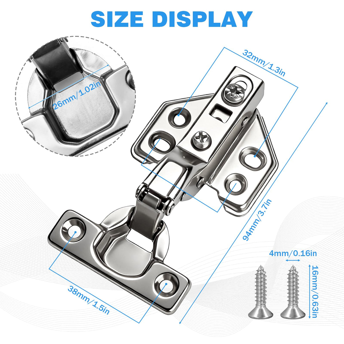 4 Pack 26mm Soft Close Cabinet Hinges, 90° Inset Cupboard Hinges