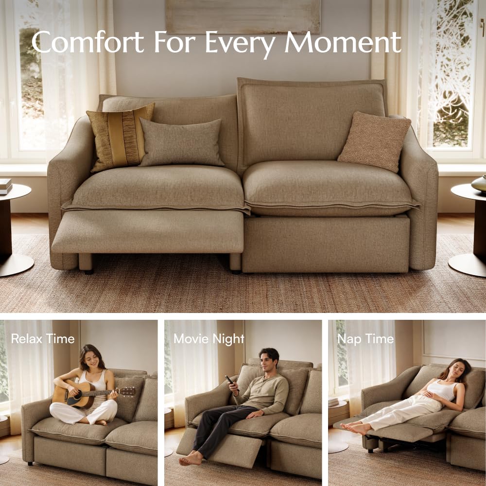 Ergopals 84'' Reclining Sofa, Loveseat Recliner, 2 Seater, Khaki