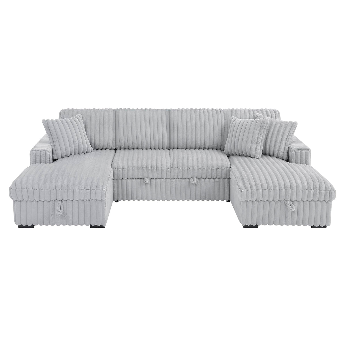 122'' Convertible U-Shaped Faux Rabbit Fur Plush Sectional Sleeper Sofa, Upholstered Cloud Couch Pull-Out Sofa Bed