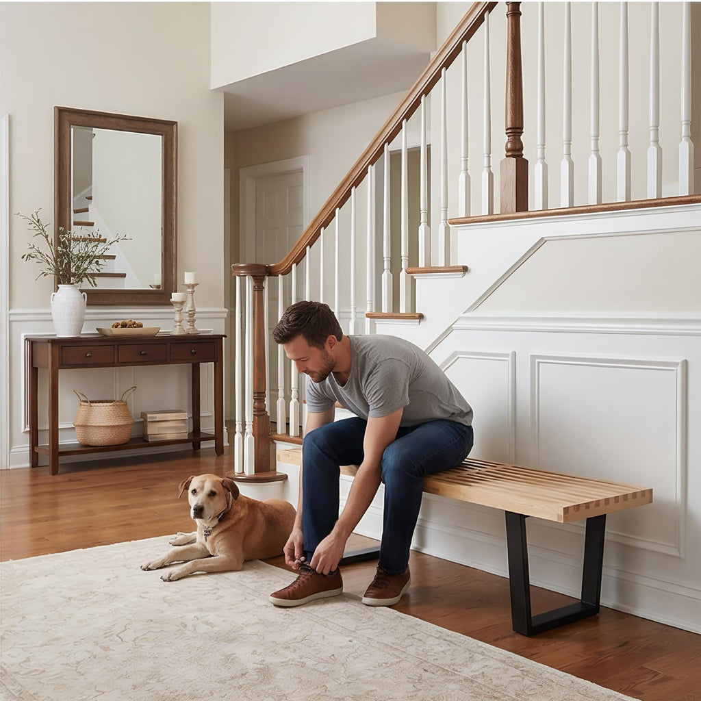 Inspired Nelson Style 55" Natural Wood Entryway Bench Dining Bench Bench
