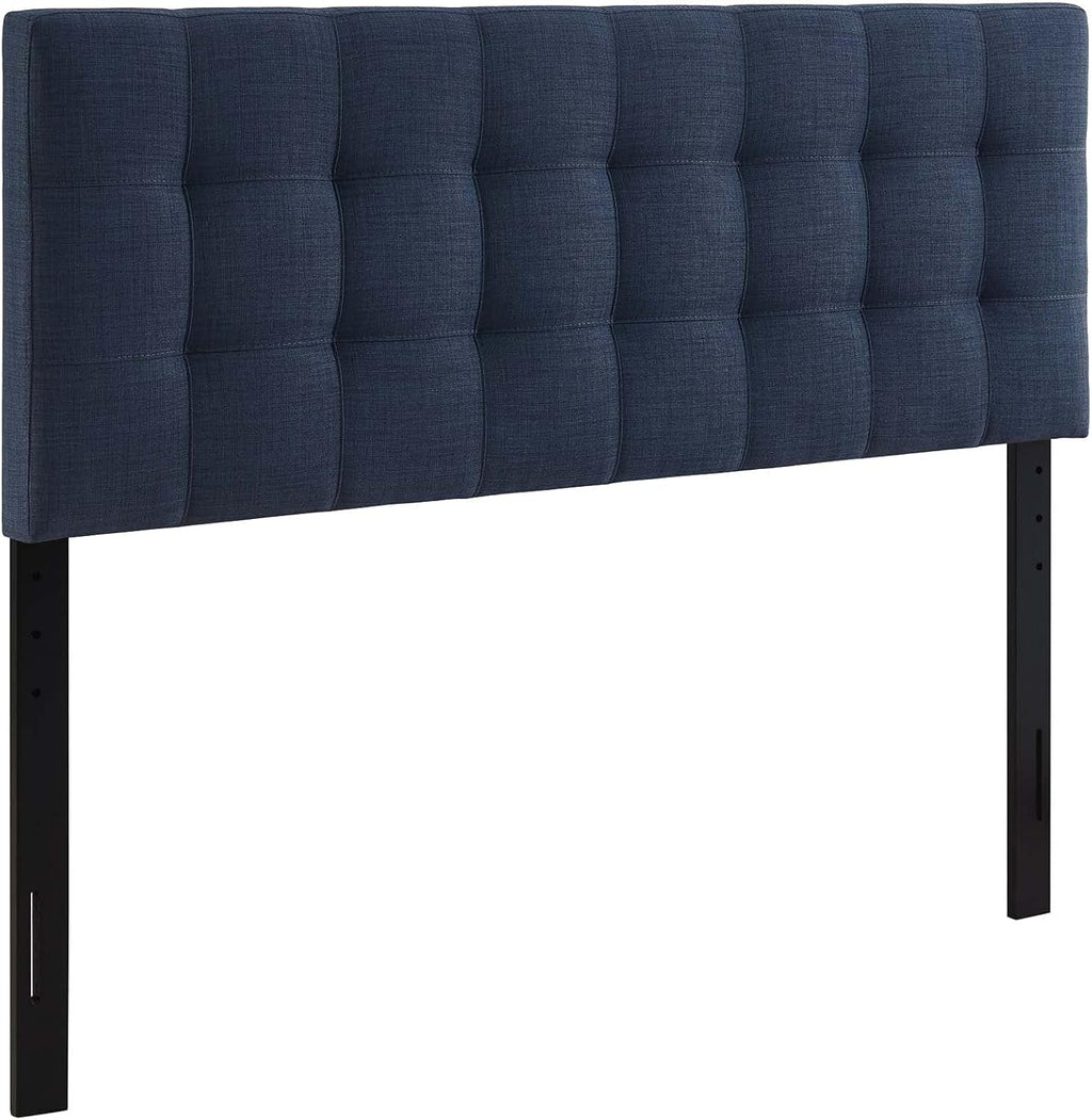 Lily Tufted Linen Fabric Upholstered King Headboard in Navy
