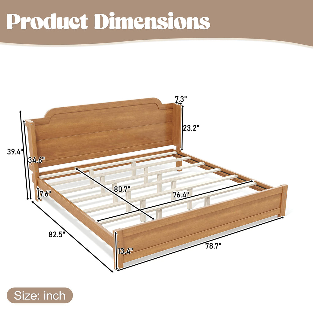 Farmhouse Rustic Solid Wood Bed Frame with Headboard