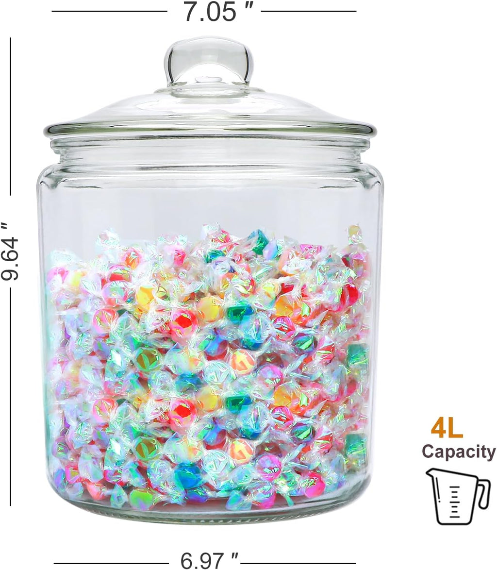 1 Gallon Glass Canister, Cookie Jar & Candy Jar with Airtight Lid, Large Food Storage Container for Buffet, Coffee &
