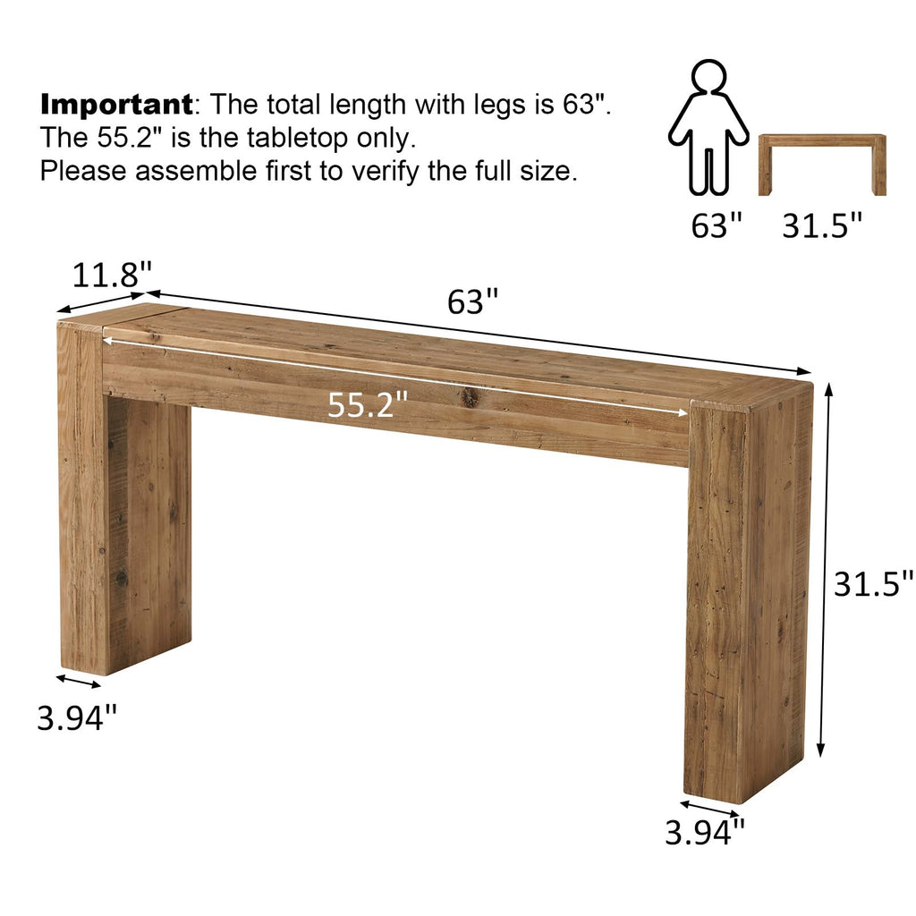 Reclaimed Solid Wood Console Table, 63" Long Farmhouse Entryway Table