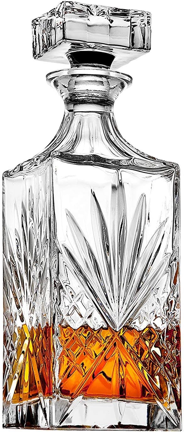 Whiskey Decanter and 6 Whiskey Glasses Bar set, for Liquor Scotch Bourbon Wine - Dublin Crystal Collection - Set of 7