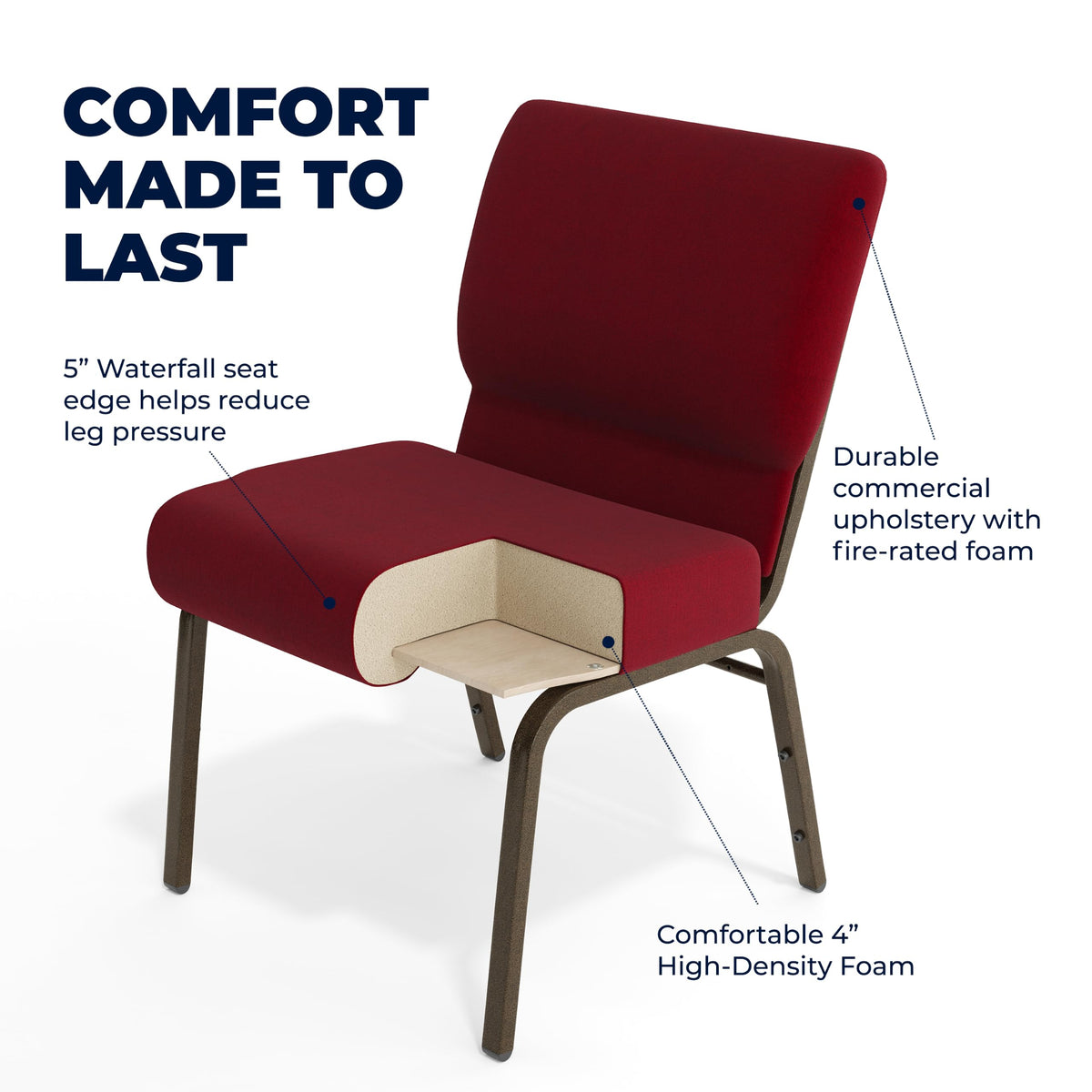 Burgundy 21"W Stacking Church Chair, 4-Pack
