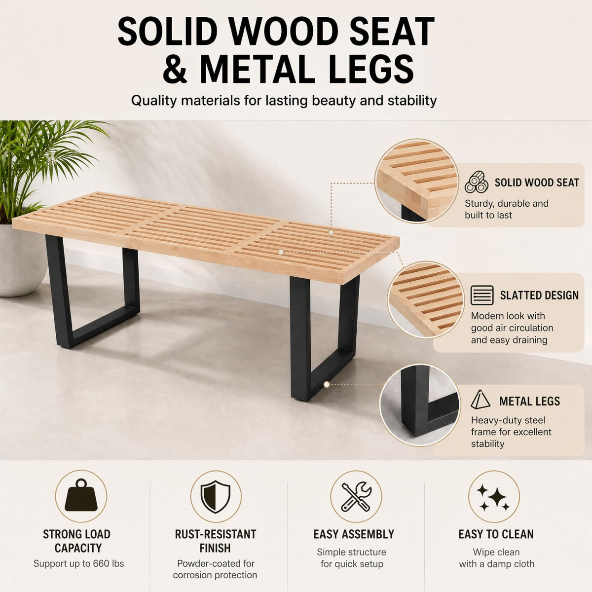 Inspired Nelson Style 55" Natural Wood Entryway Bench Dining Bench Bench