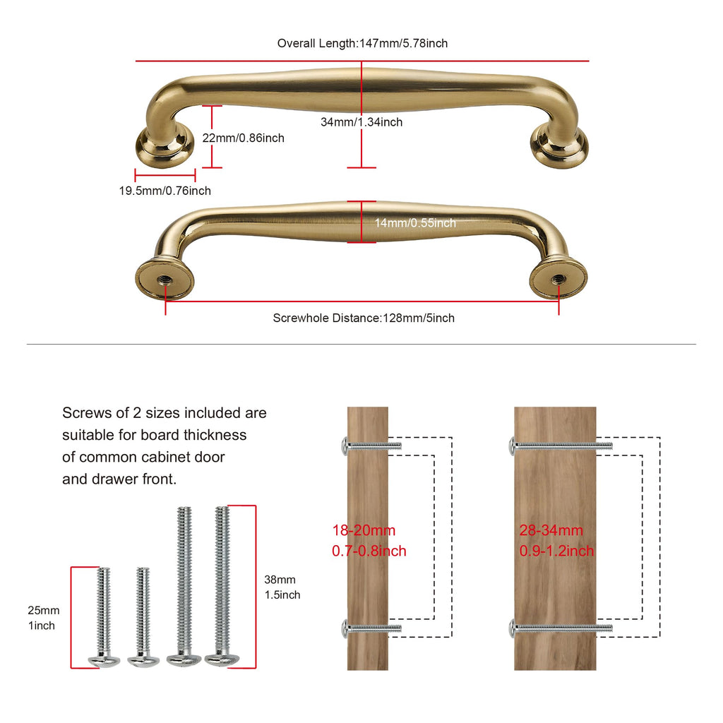 10 Pack Solid Champagne Bronze Cabinet Pulls-5"/128mm Screw Spacing