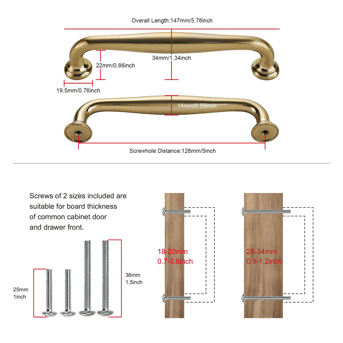 10 Pack Solid Champagne Bronze Cabinet Pulls-5"/128mm Screw Spacing