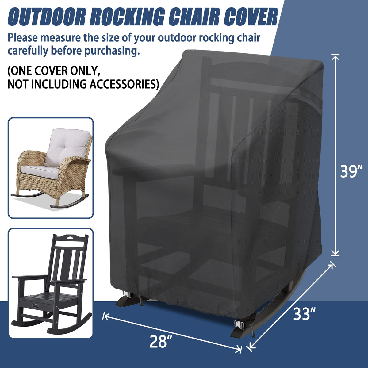 Outdoor Rocking Chair Cover, Waterproof 420D Patio Chair Cover, Black