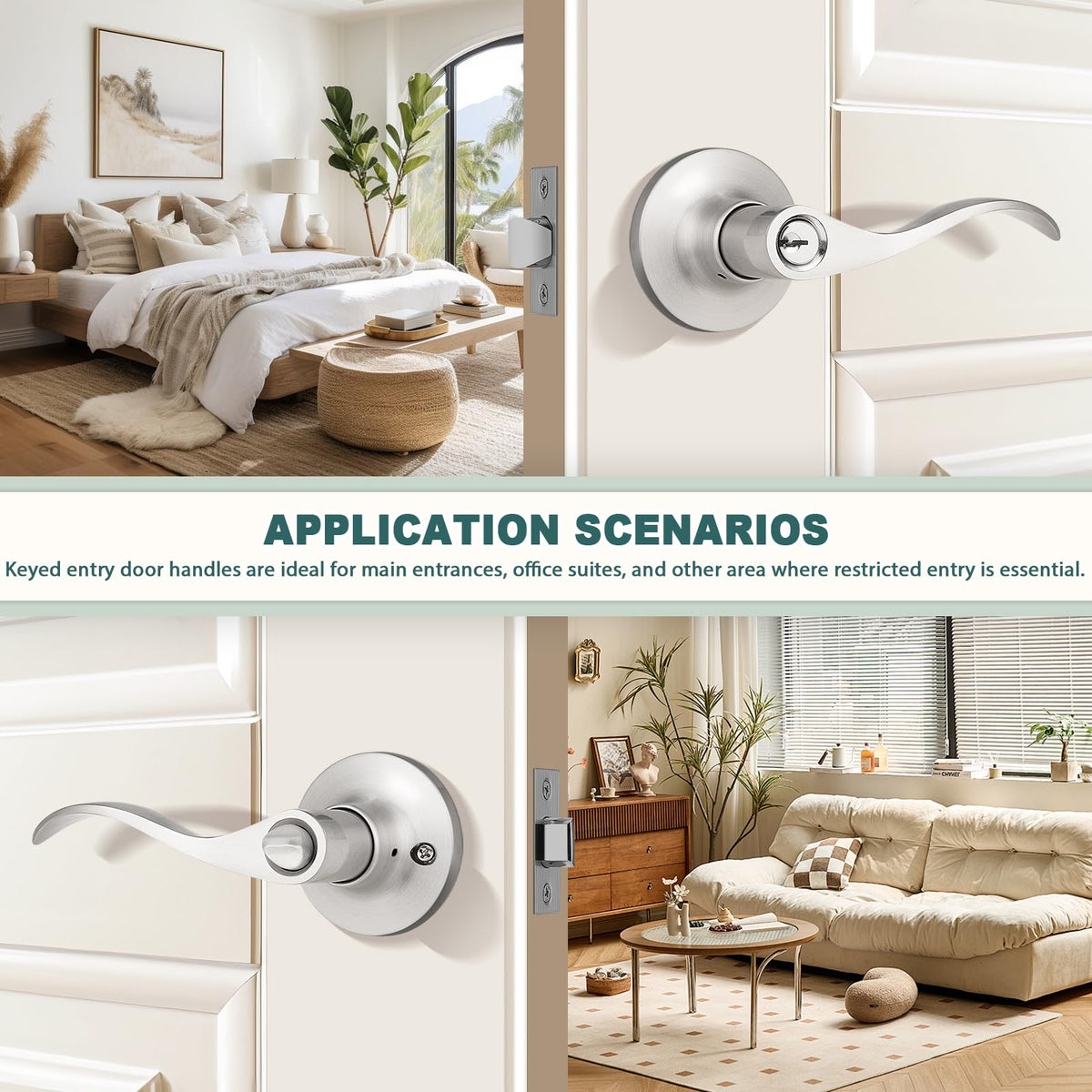 Entry Door Handles with Lock and Keys, Brushed Nickel Keyed Entry Door Lock Sets for Exterior & Interior Doors