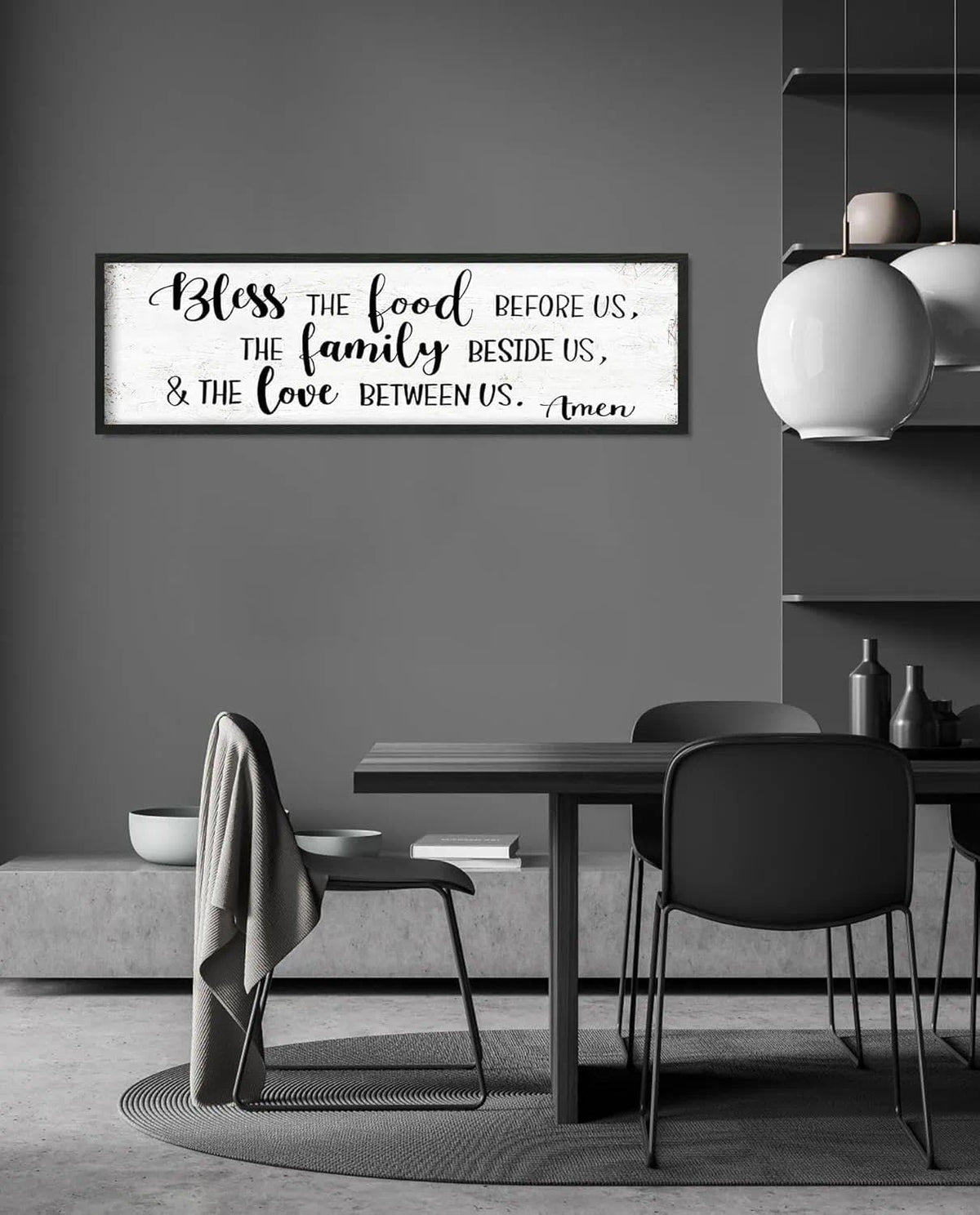 Bless the Food Before Us Wall Decor: Christian Bible Verse Wall Art Farmhouse Kitchen Dining Room Framed laque with