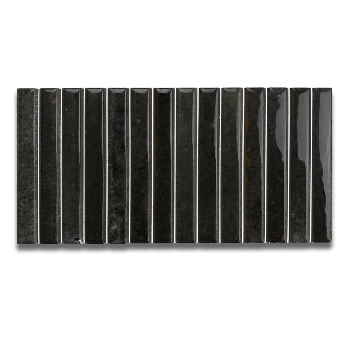 Scandia Glossy Black 4.5x9 Ribbed Porcelain Wall Tile, 3D KitKat Fluted Decorative Tile Backsplash, Bathroom, Shower