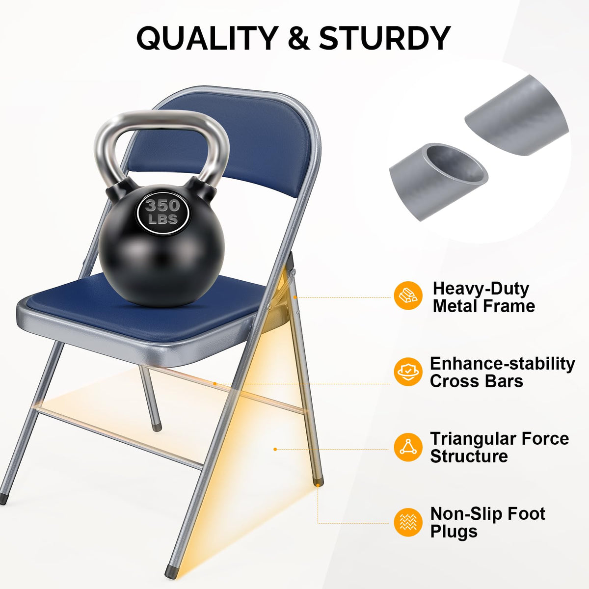 Folding Chair with Comfortable Padded Cushion and Back, Portable Folding Chairs for Outside, Office Events, Weddings