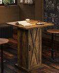 Bar Table with Storage Cabinet, 39.4" H Square High Top Pub Table, Wood Bistro Cocktail Table, Farmhouse Design with