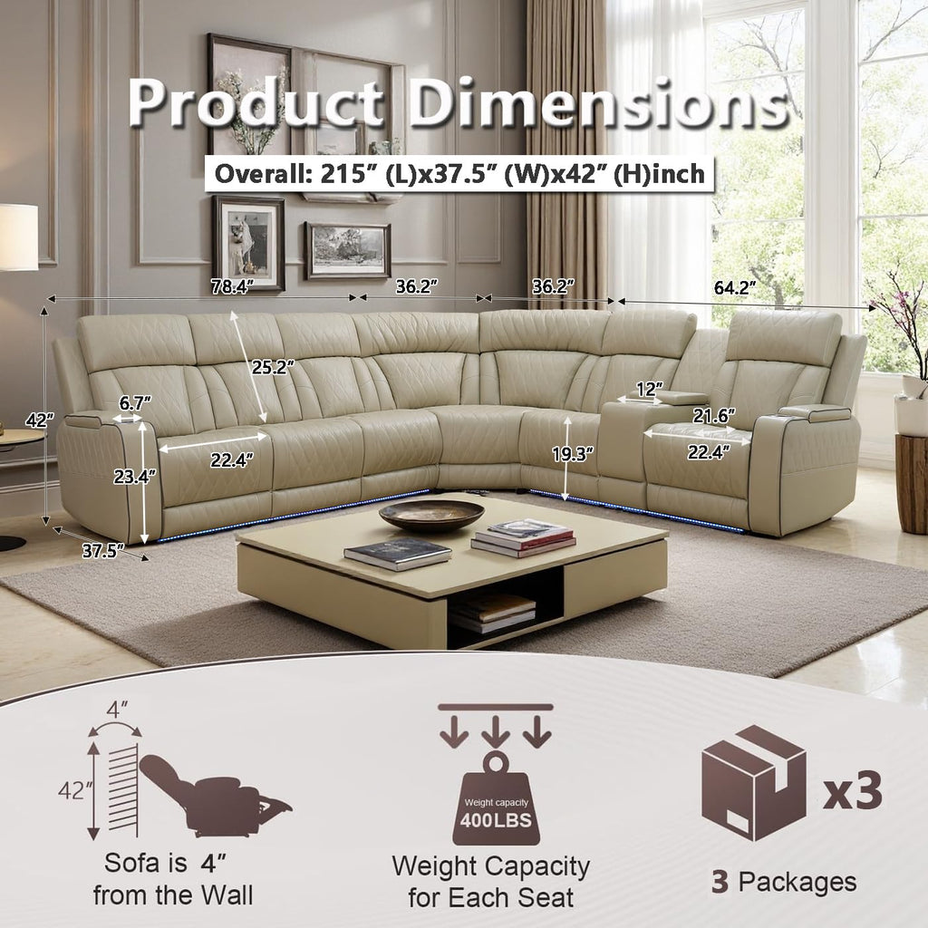 Living Room Furniture Sets, Power Recliner Sectional Sofa with LED Light