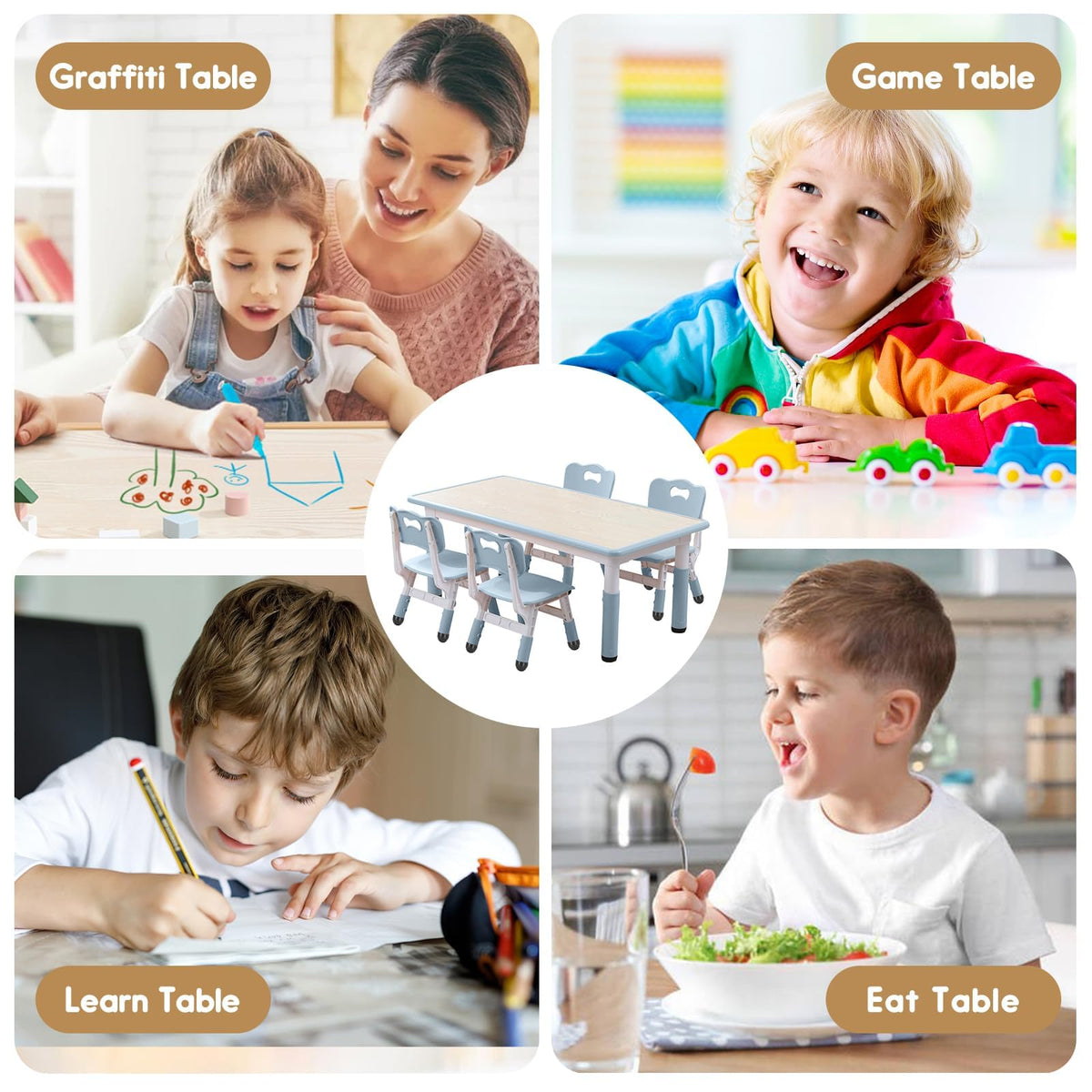 Kids Table and Chair Set for Toddlers - Adjustable Activity Center with Non-Slip Legs & Graffiti-Proof Surface Ages