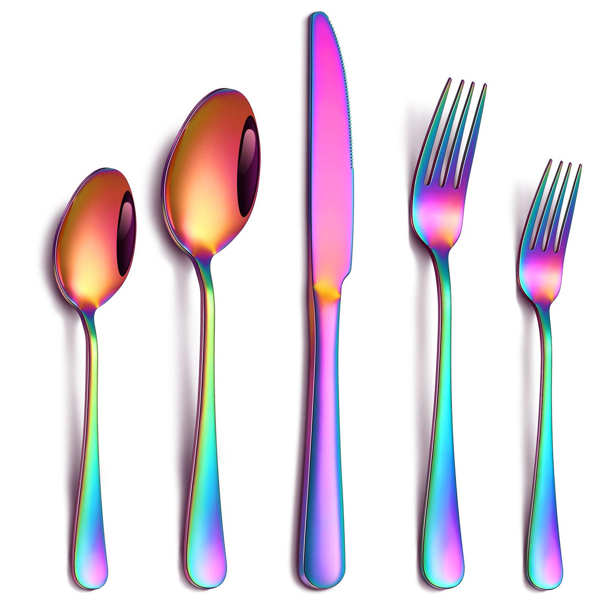 20 Piece Rainbow Silverware Set, Stainless Steel Flatware Set for 4 Colorful Novelty Flatware Cutlery Utensil Set