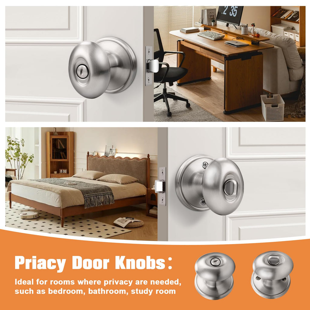 5 Pack Egg Shaped Door Knobs Brushed Nickel Privacy Door Knobs and Handles Interior Door Knobs and Handles Bedroom