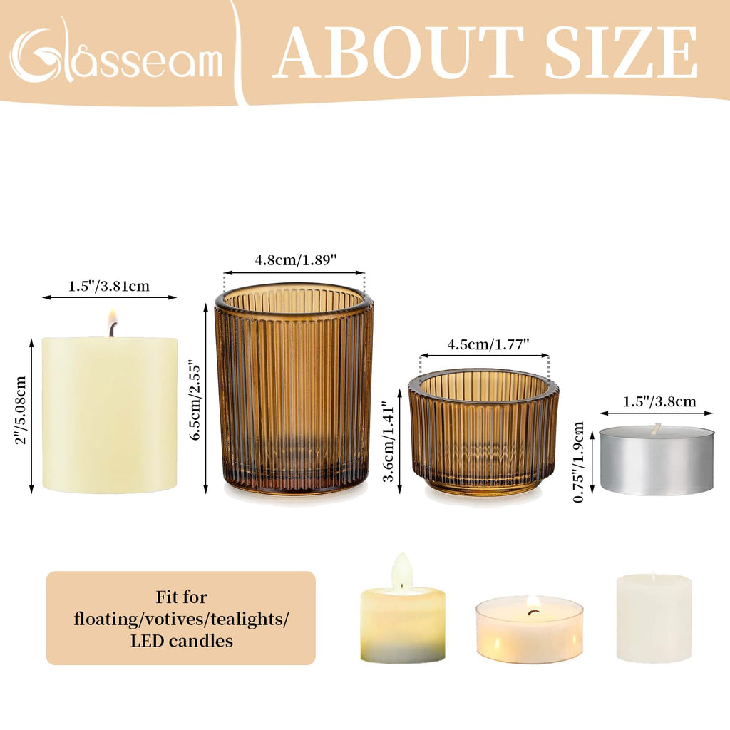 Glass Votive Candle Holders Bulk 24 Amber Ribbed Tealight for Fall