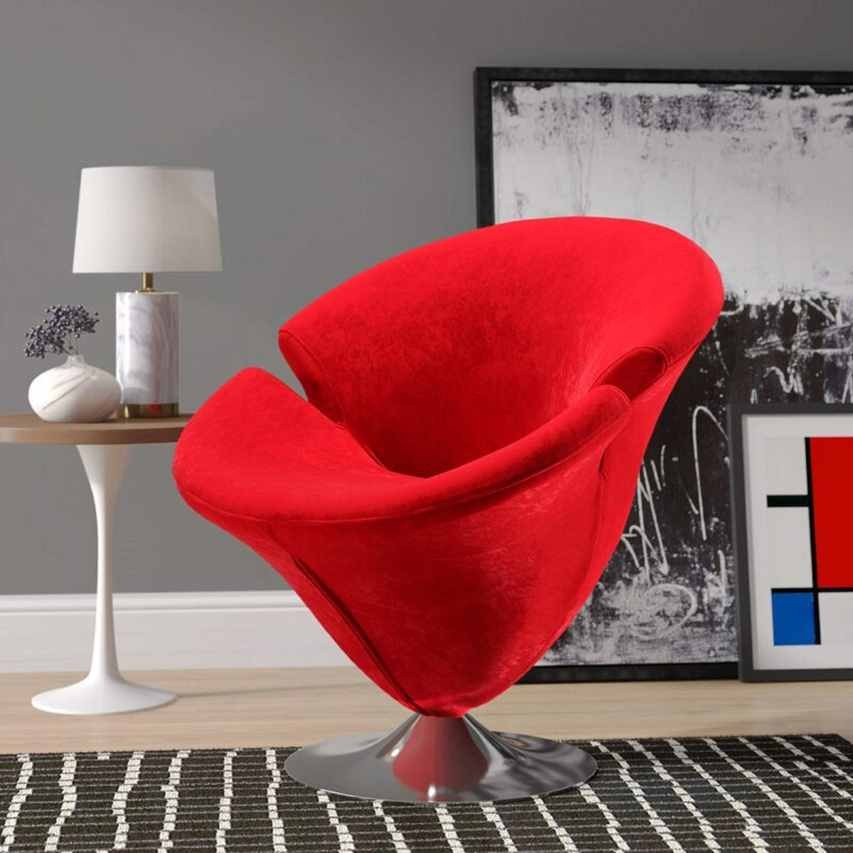 Inspired Saarinen Style Tulip Swivel Accent Chair Set of 2 with 360° Turn, Modern Flower Design, Soft Velvet Upholstery, Polished