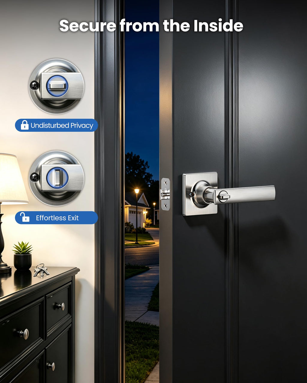 Square Keyed Entry Door Lever, Door Handle with Lock, Satin Nickel