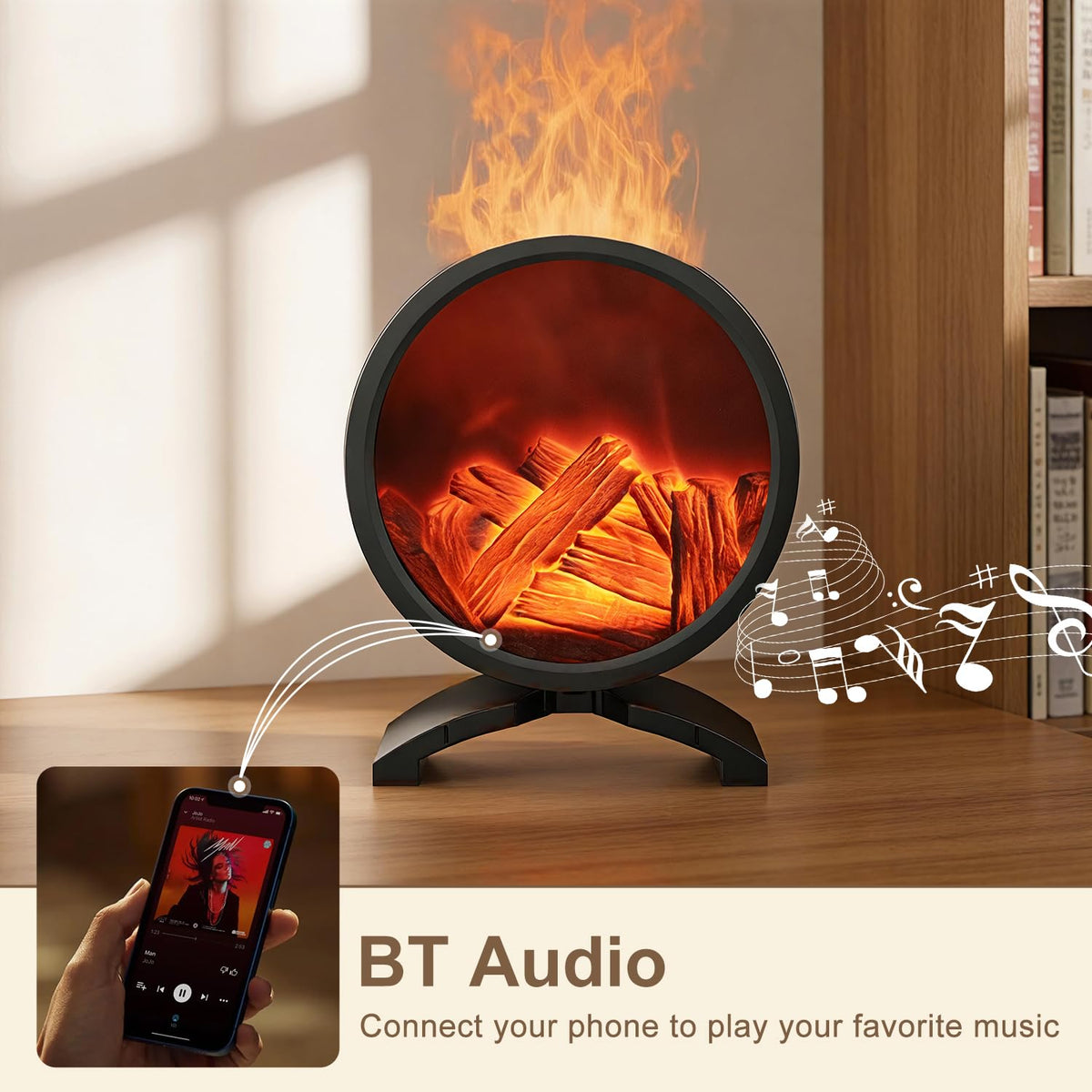 Fireplace Flame Oil Diffuser with Speaker & 260mL Fire Oil Diffuser, Essential Oil Diffuser 5 Color Fire Aroma