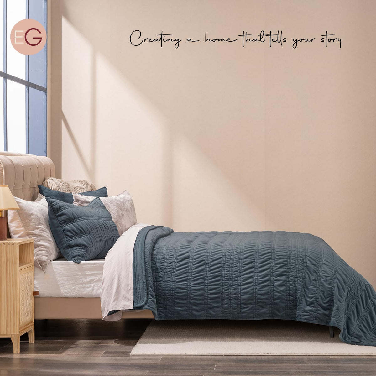 Luxury Ruched Velvet Quilt Set, Stormy Blue