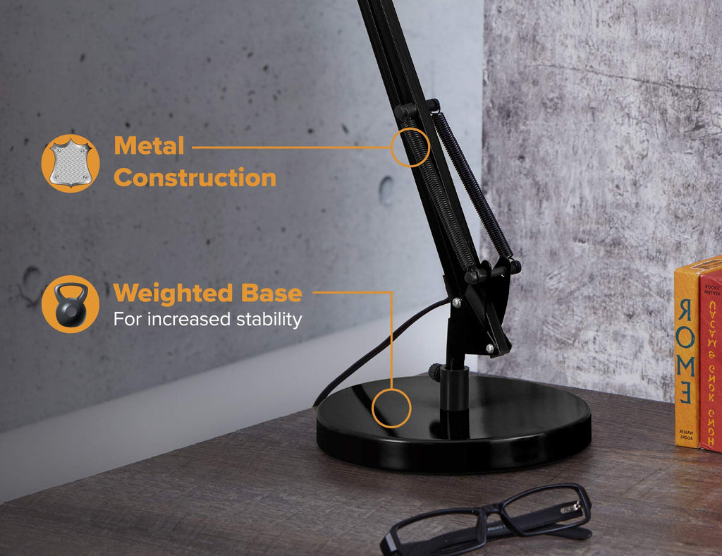 Office VLF100D Swing Arm Desk Lamp, Metal, 36" Reach with Multi-Joint Adjustment, Includes Replaceable LED Bulb