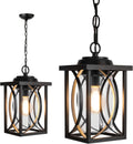 Outdoor Pendant Light Fixture, Modern Black Exterior Hanging Lantern Anti-Rust Metal Hanging Lights with Clear Glass