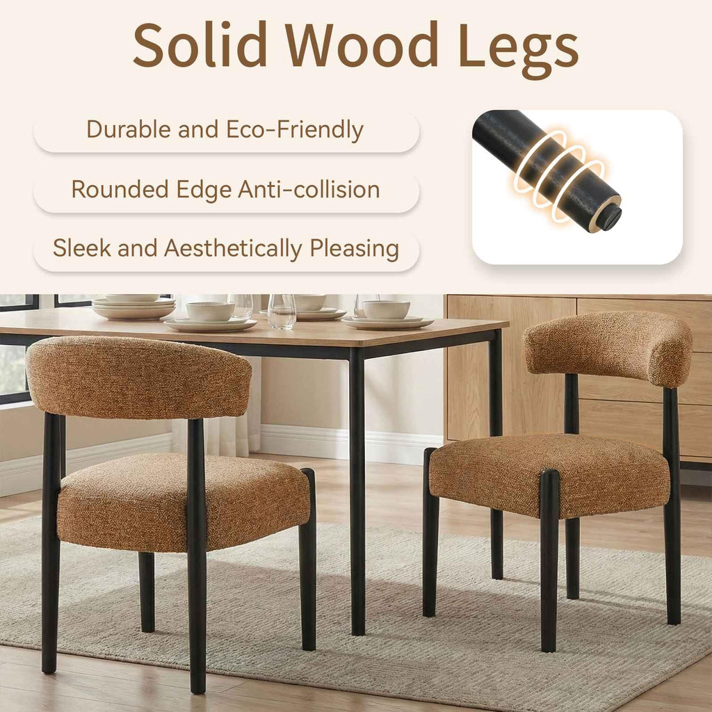 Wooden Dining Chairs Set of 4 with Black Wood Legs, Curved Backrest