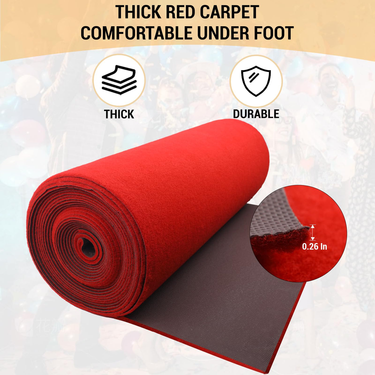 Extra Thick Red Carpet Runner for Party Felt Non-Slip Rubber Backed Aisle Runway Rug for Step, Proposal & Wedding