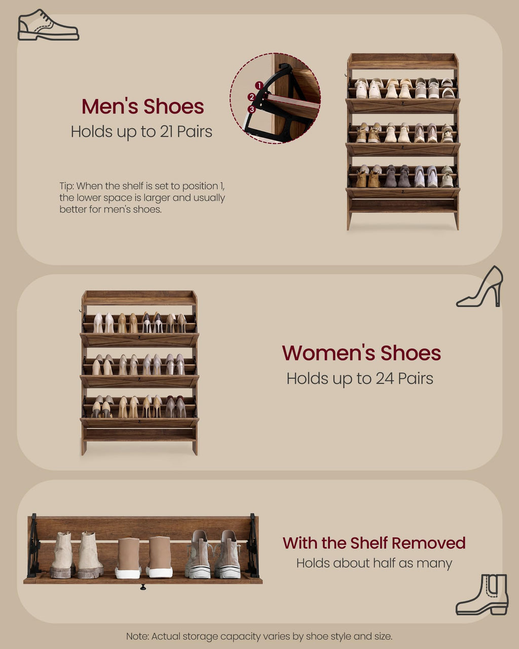 Narrow Shoe Storage Cabinet Organizer with 3 Flip Drawers