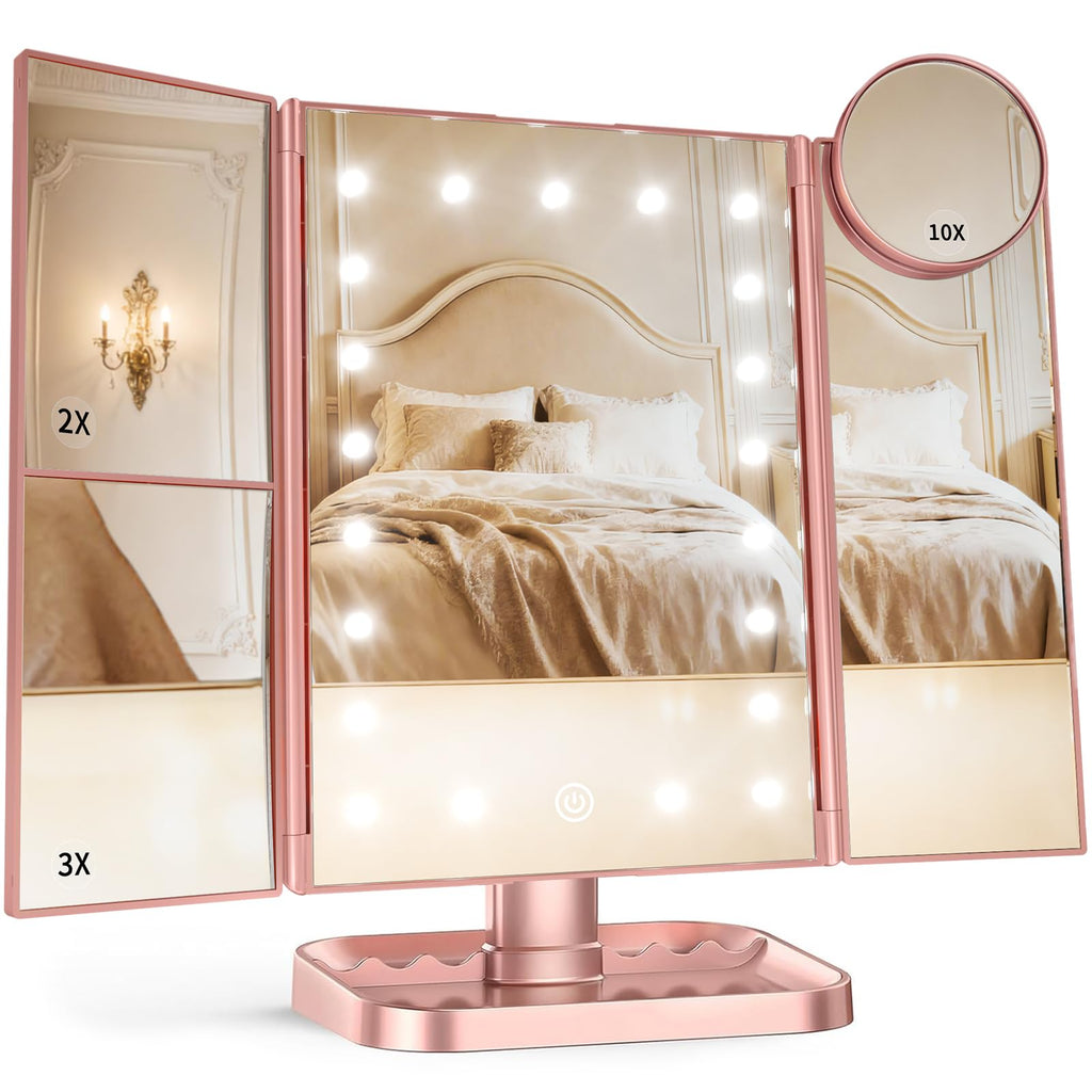 Magnifying Vanity Mirror with Light, Trifold Makeup Mirror