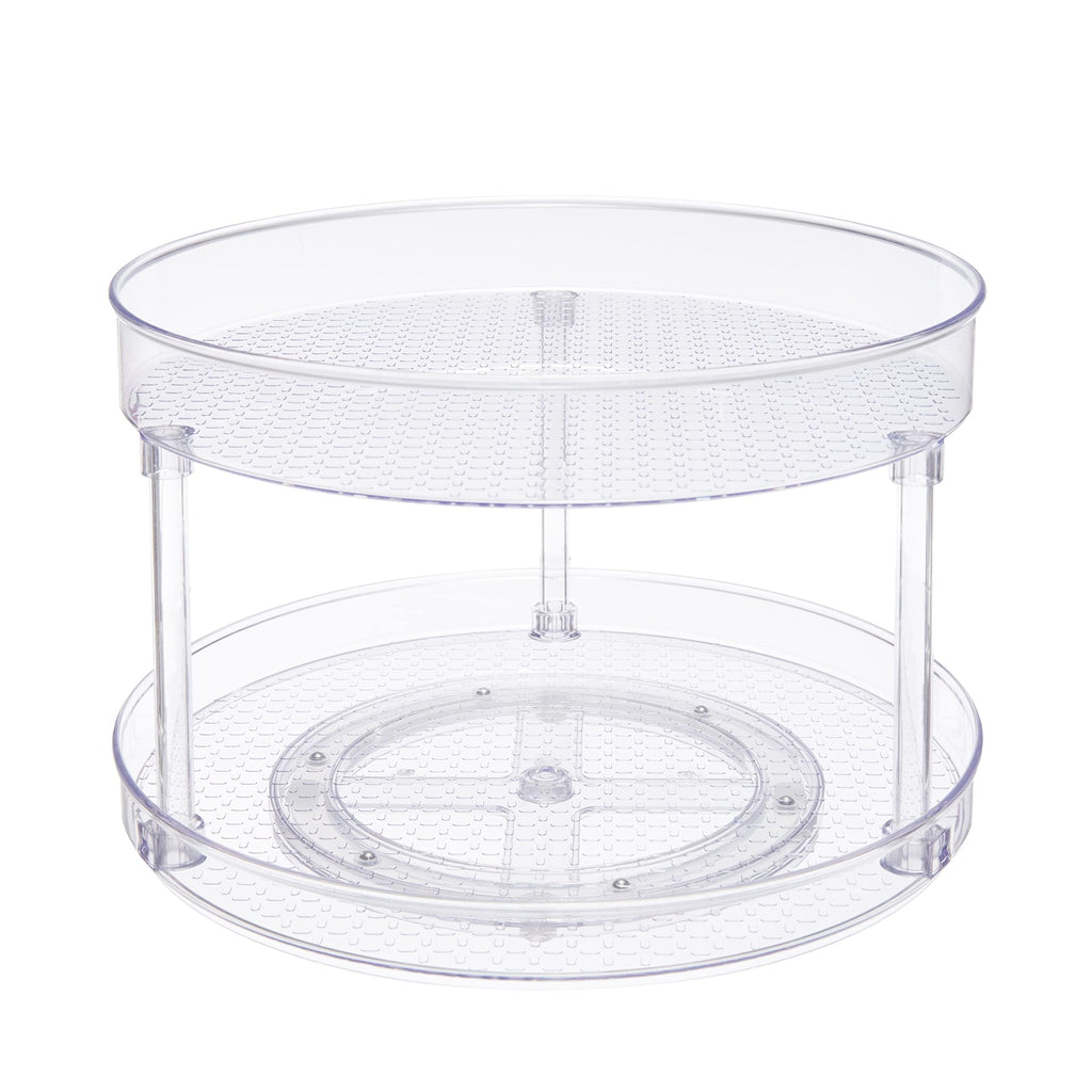 2 Tier Lazy Susan Turntable Organizer for Condiments, 12" Diameter, Clear