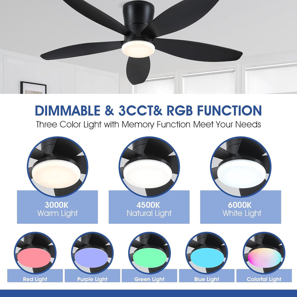 Indoor/Outdoor Flush Mount Ceiling Fan with Light & Remote