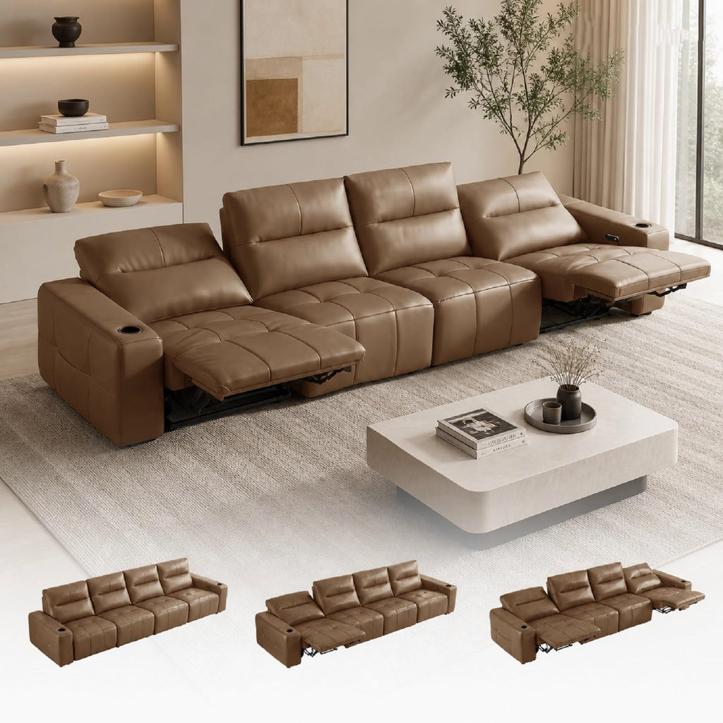 Zero Gravity Power Recliner Sofa 146", Genuine Leather Sofa with Electric Reclining Seats, Adjustable Backrests, USB