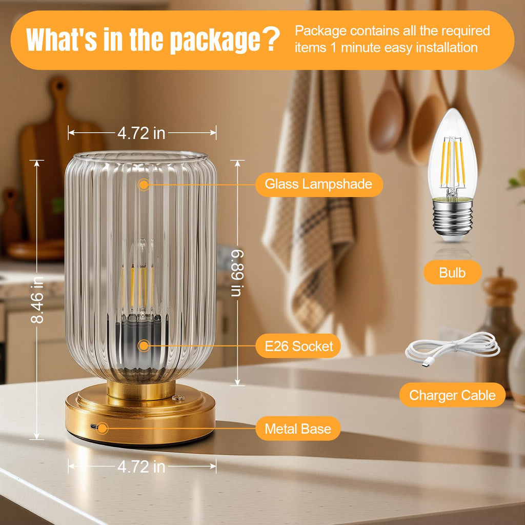 Cordless Table Lamp, Touch Stepless Dimmable
