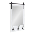 Cates Rustic Wall Mirror with Hooks, 18 x 28, White, Farmhouse Wall Decor with Function